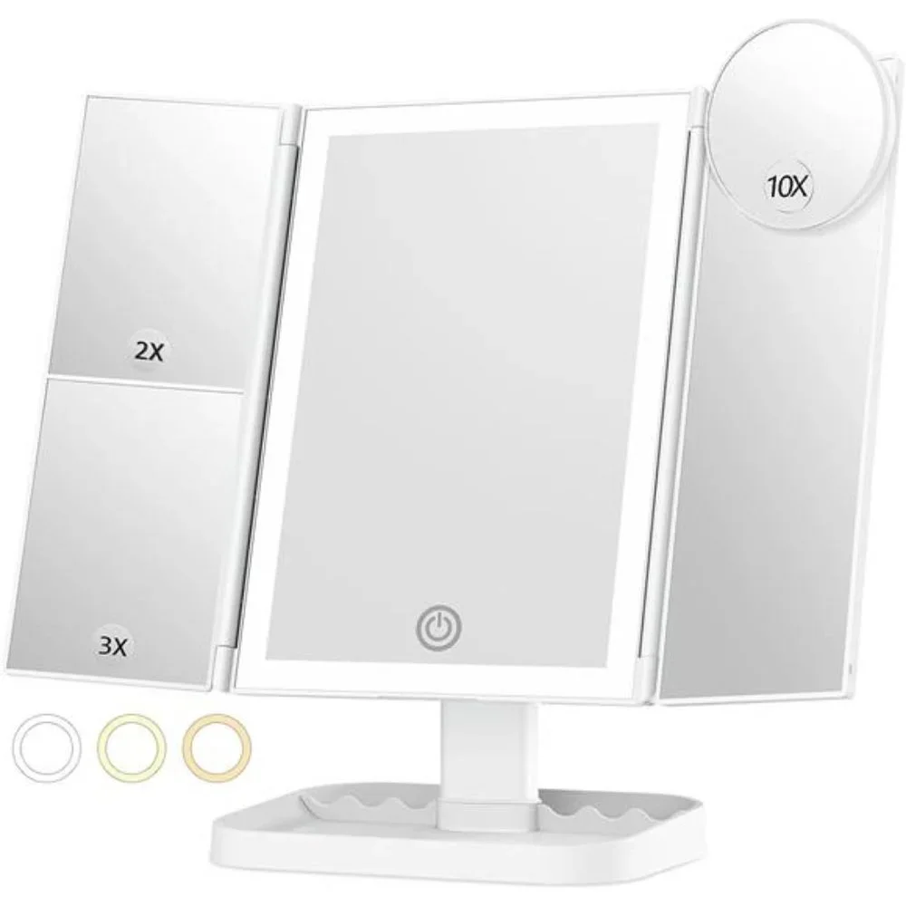 Makeup Mirror with 10X Magnifying Mirror, 3 Color Lighting Modes, 72 LEDs Mirror